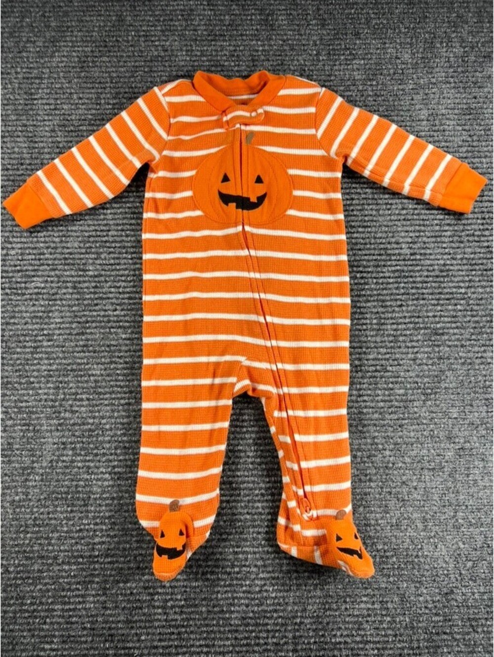 Carter's Baby 6M Orange and White Striped Pumpkin Halloween Fall Footed Pajamas